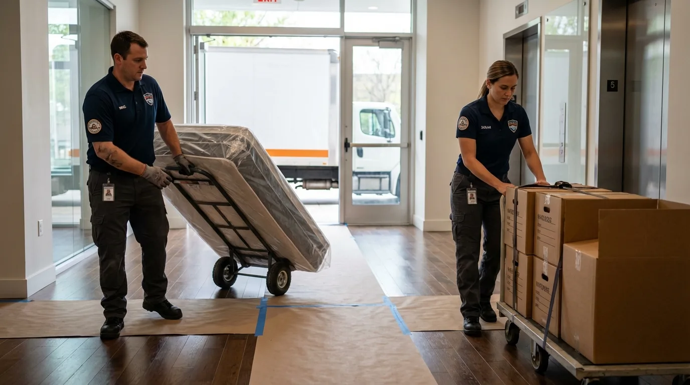 Professional apartment movers loading elevator in Clementon, NJ